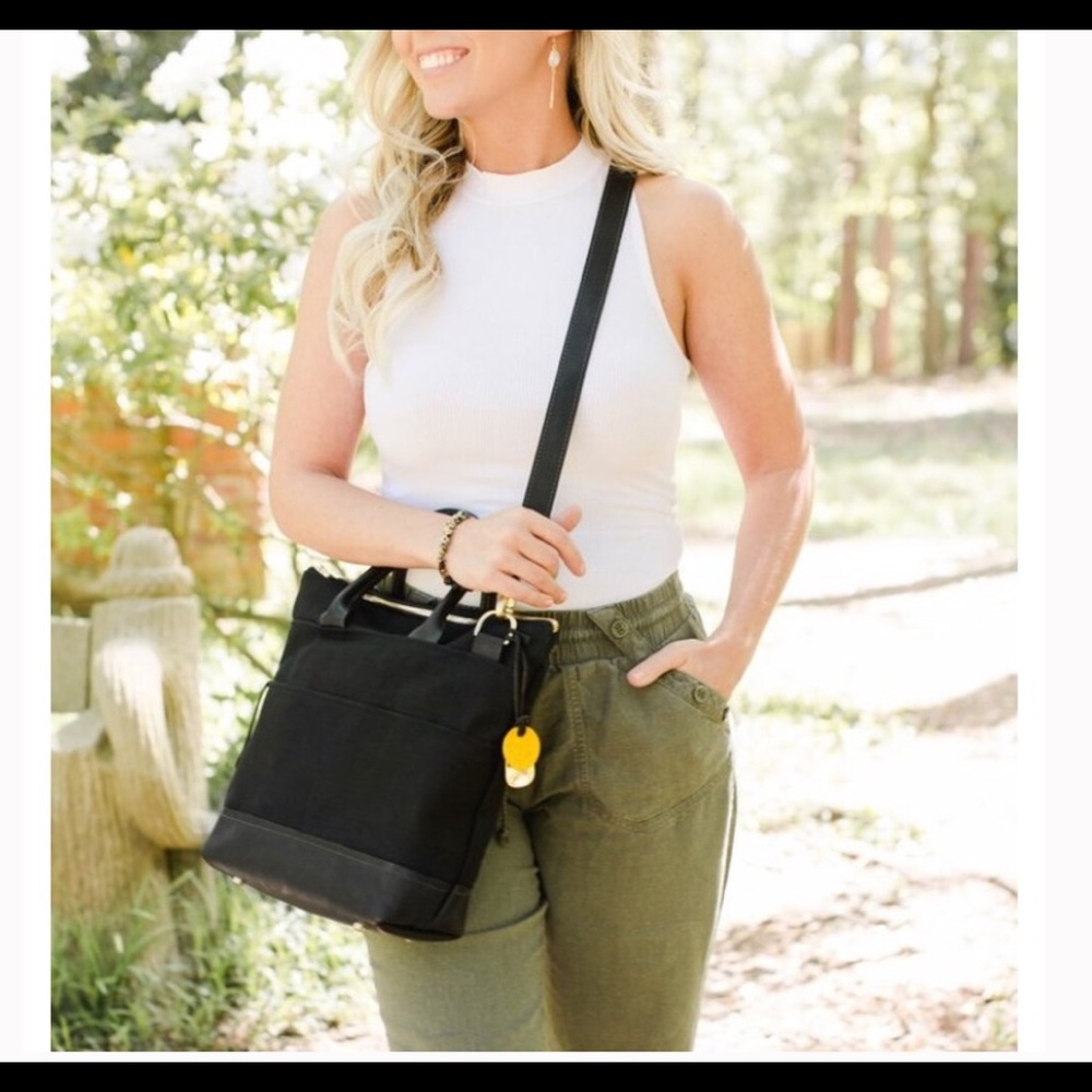 R. Riveter Otto Black Canvas & Leather Bag